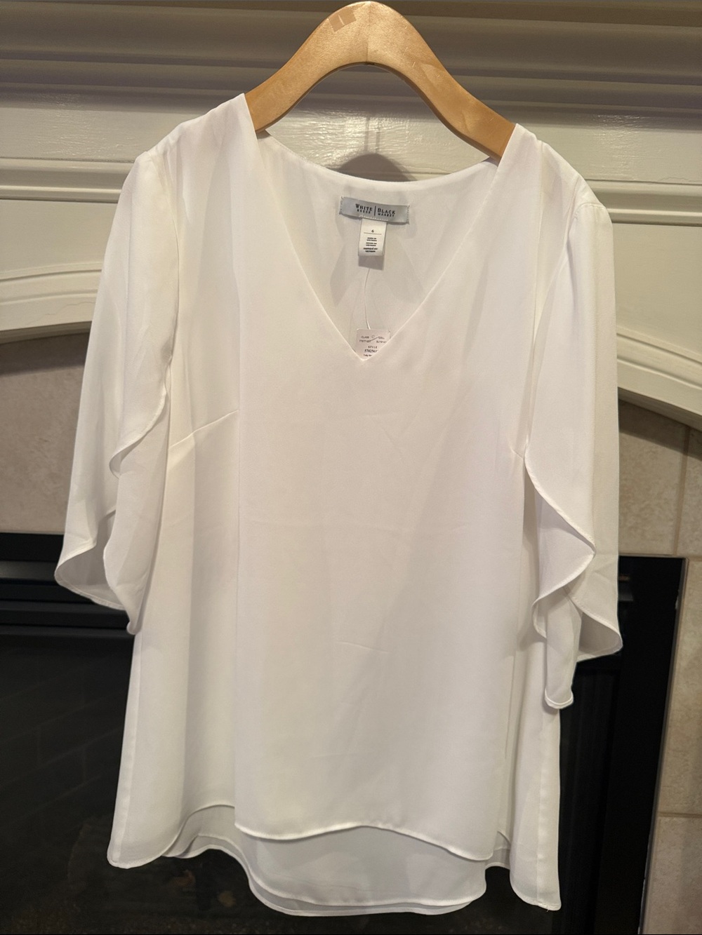 White House Black Market White V-Neck Ruffle Sleeve Blouse